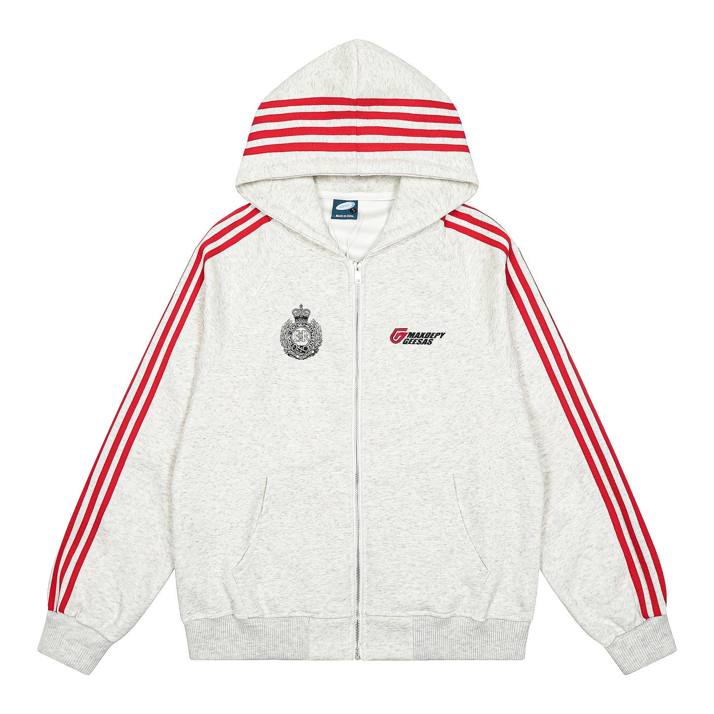 Retro Stripes | Varsity Zip Up Hoodie - Santo 