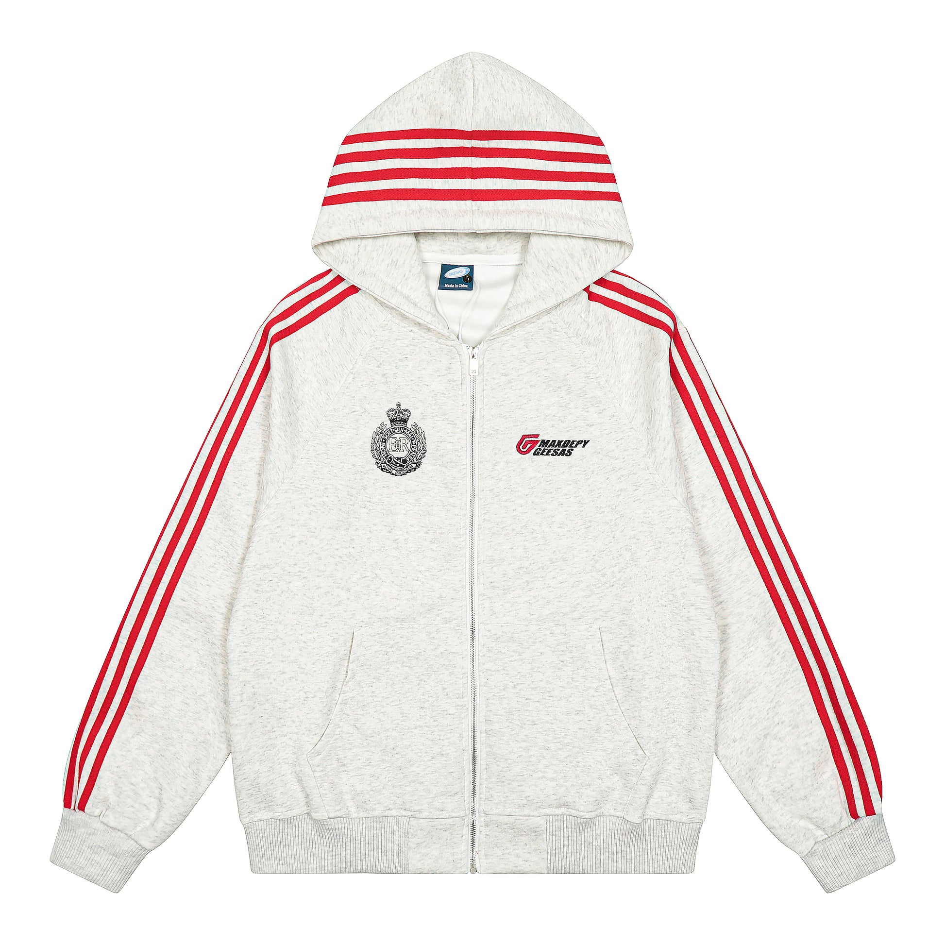 Retro Stripes | Varsity Zip Up Hoodie - Santo 