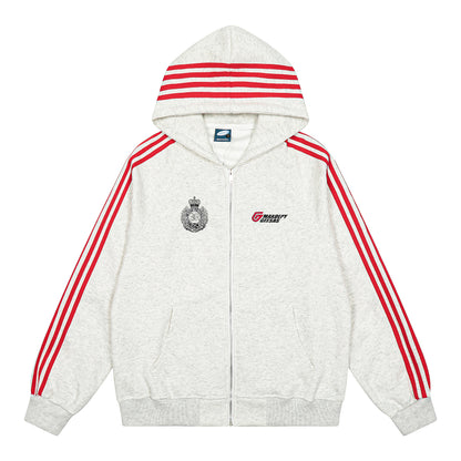 Retro Stripes | Varsity Zip Up Hoodie - Santo 