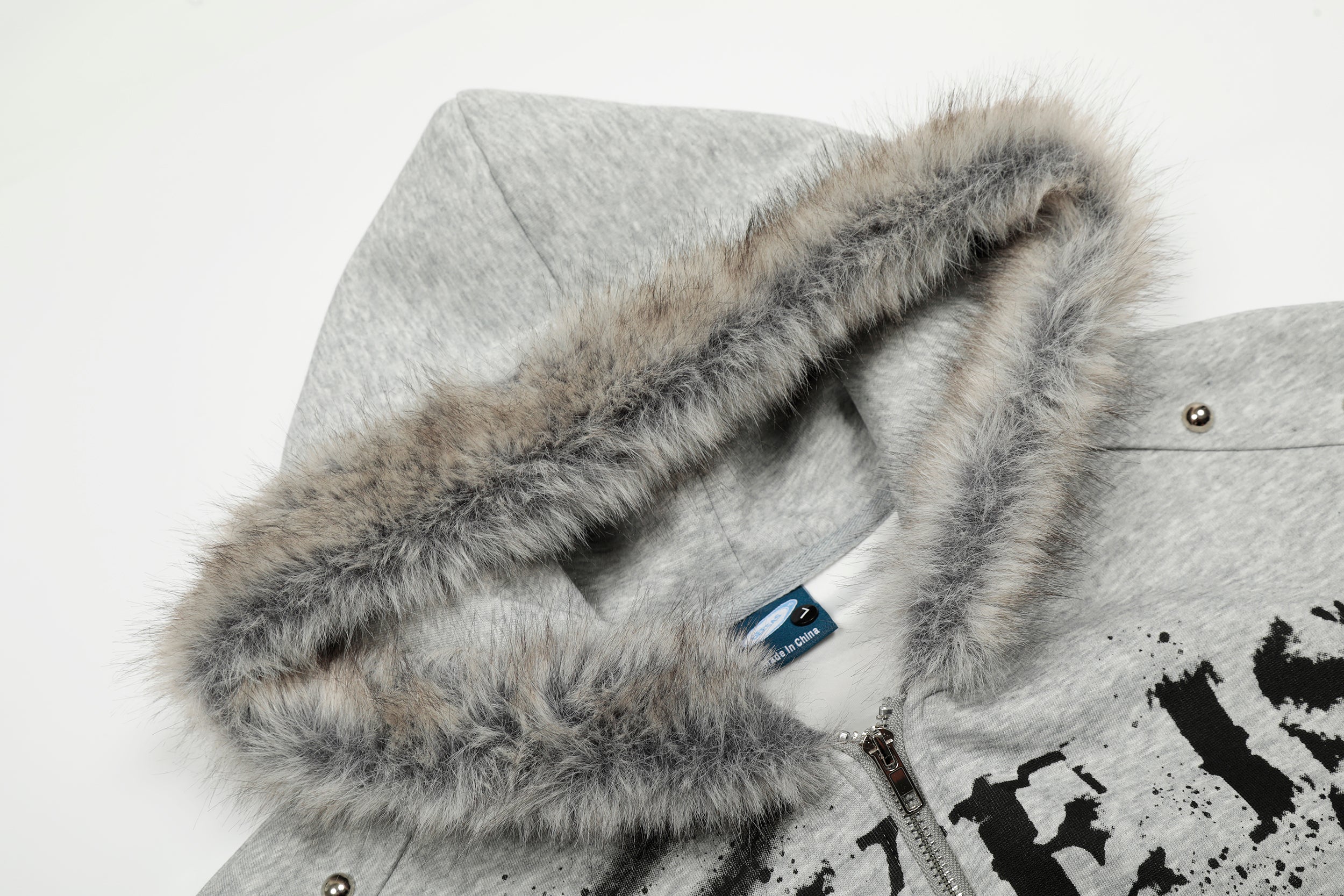 Graffiti Print Faux Fur | Zip Up Hoodie