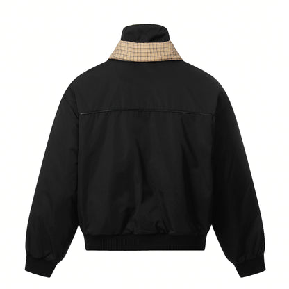 Plaid-Lined Patch| Stand Collar Jacket