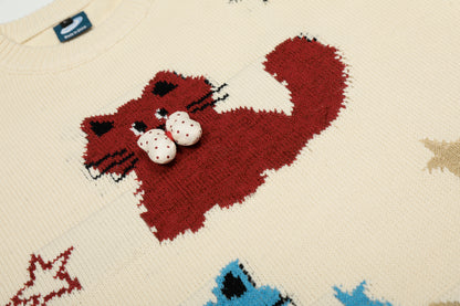 Bow Cats | Cozy Cartoon Knit Sweater - Santo 