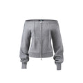 Offtrack Zip | Off-Shoulder Knit Hoodie