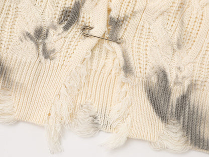 Charcoal Fade | Distressed Tie-Dye Knit Pullover