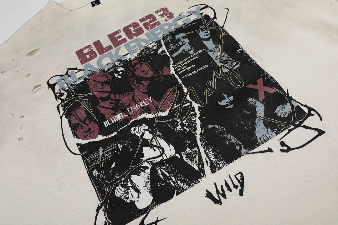 Oversized Distressed Rock Graphic T-Shirt