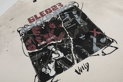 Oversized Distressed Rock Graphic T-Shirt