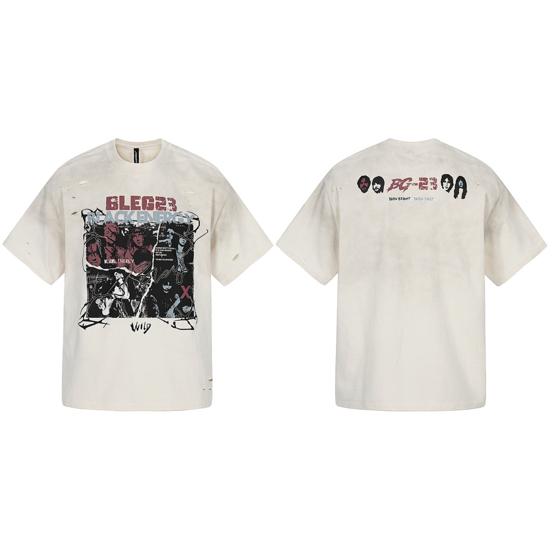 Oversized Distressed Rock Graphic T-Shirt