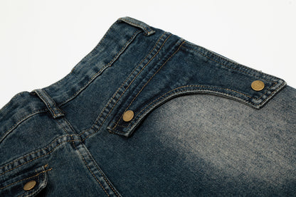 Vintage Embroidered Washed Raw-Edge Graffiti Scimitar Jeans