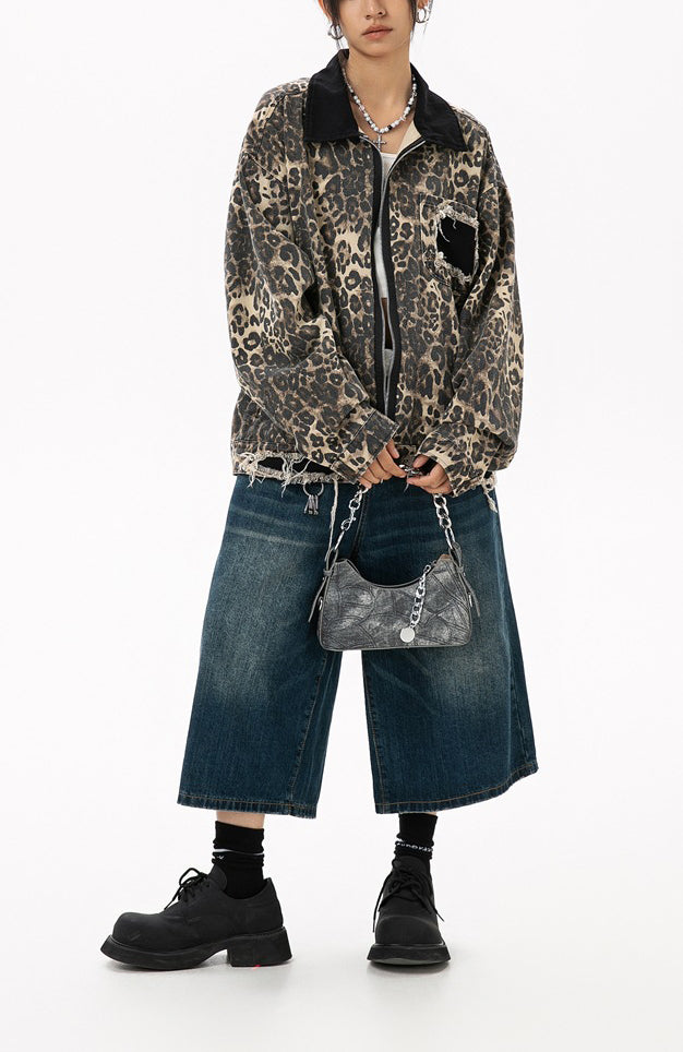 Rogue Leopard | Giacca di jeans oversize con stampa leopardata