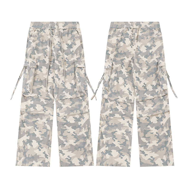 Pantalon cargo plissé à cordon de serrage camouflage