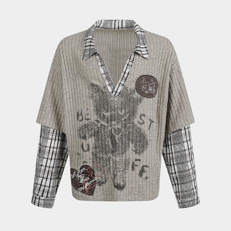 Vintage Plaid Teddy | V-Neck Sweatshirt - Santo 