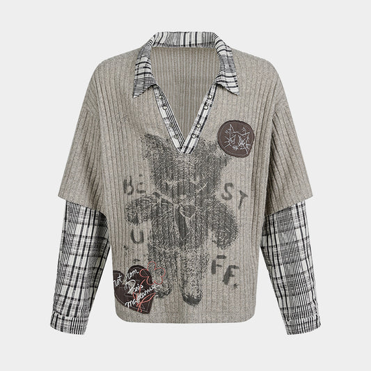 Vintage Plaid Teddy | V-Neck Sweatshirt - Santo 