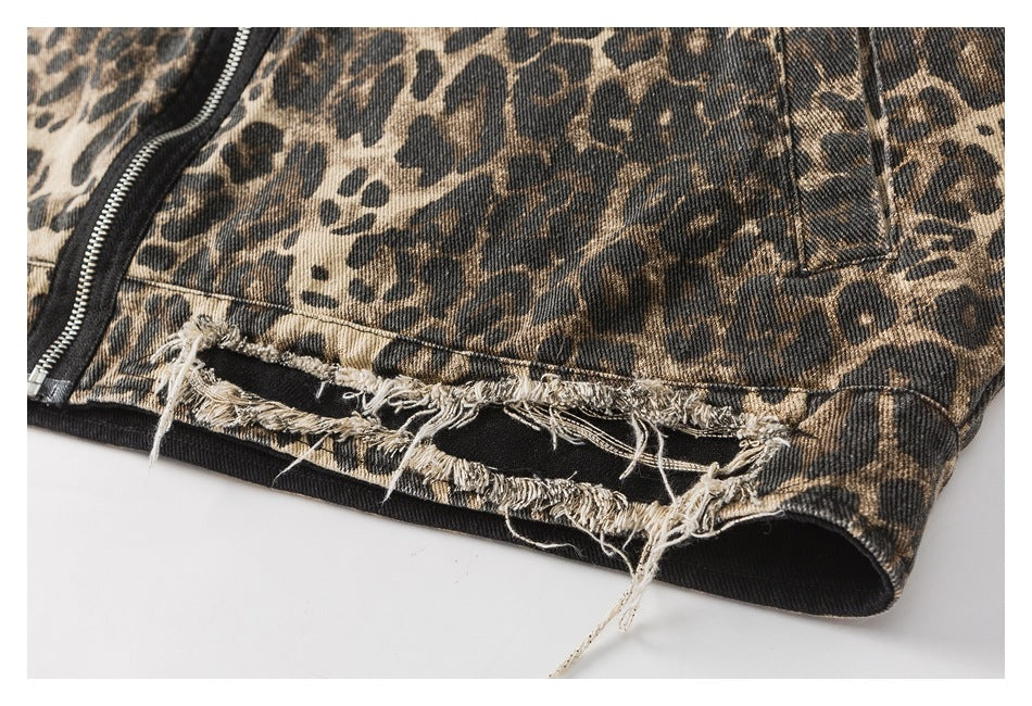 Rogue Leopard | Veste en jean surdimensionnée à imprimé léopard