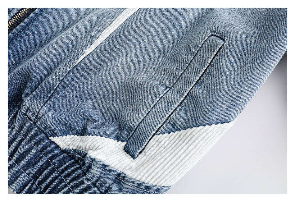 Skyline Stride | Giacca da ginnastica in denim patchwork