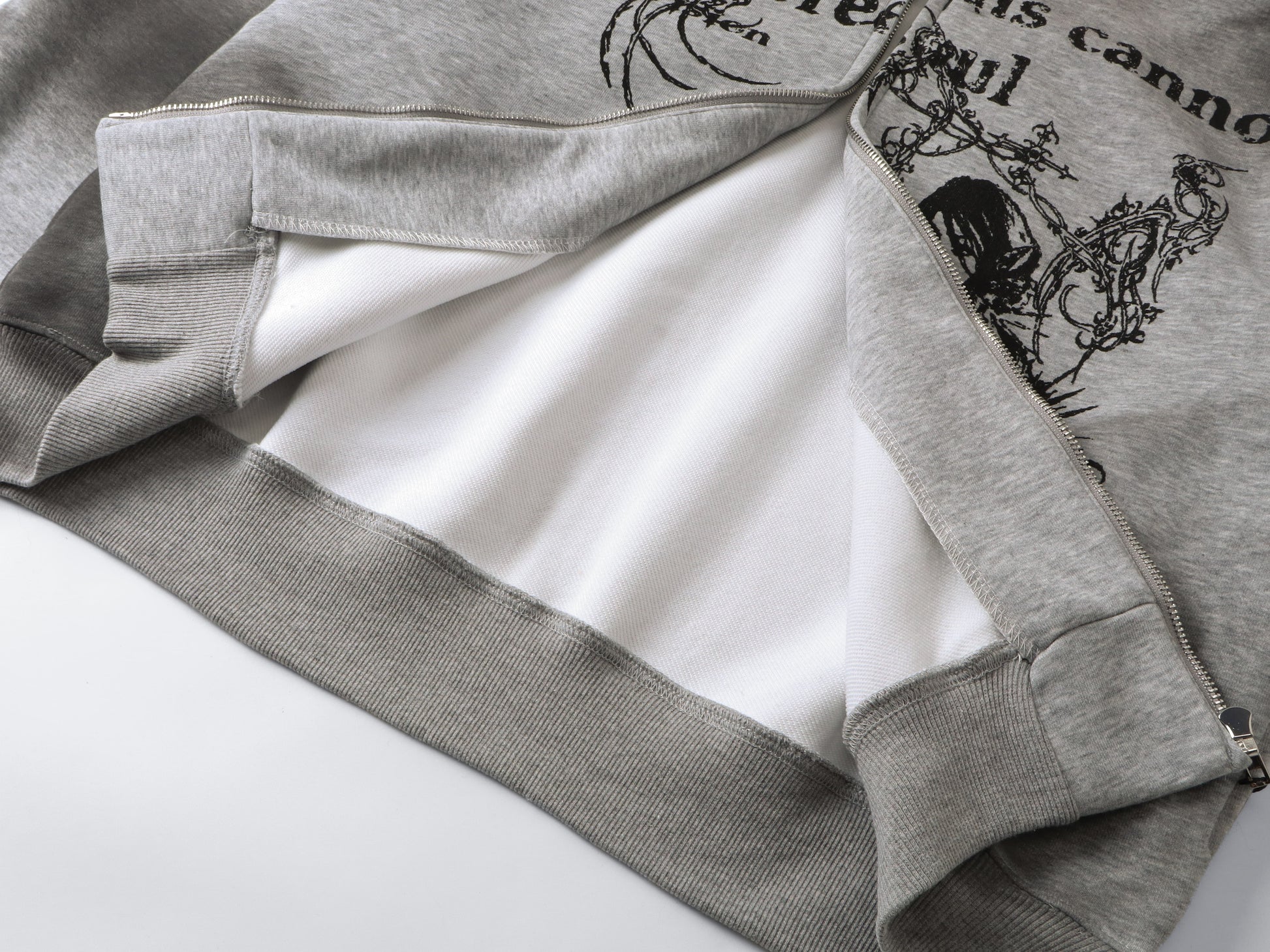 Gothic Distressed Print | Zip-Up Hoodie - Santo 