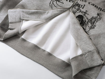Gothic Distressed Print | Zip-Up Hoodie - Santo 