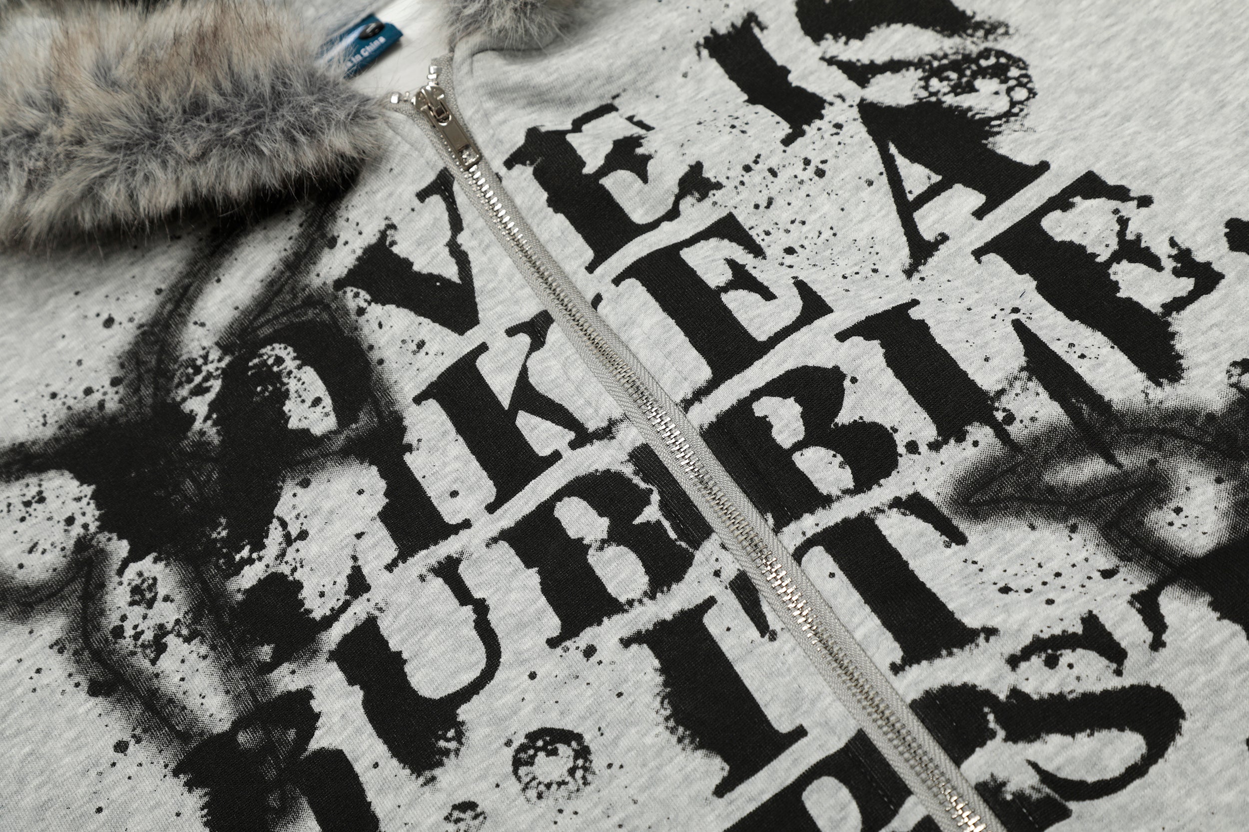 Graffiti Print Faux Fur | Zip Up Hoodie