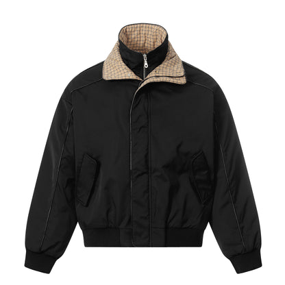 Plaid-Lined Patch| Stand Collar Jacket