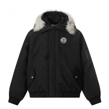 Fur-Trimmed Badge | Hooded Winter Puffer