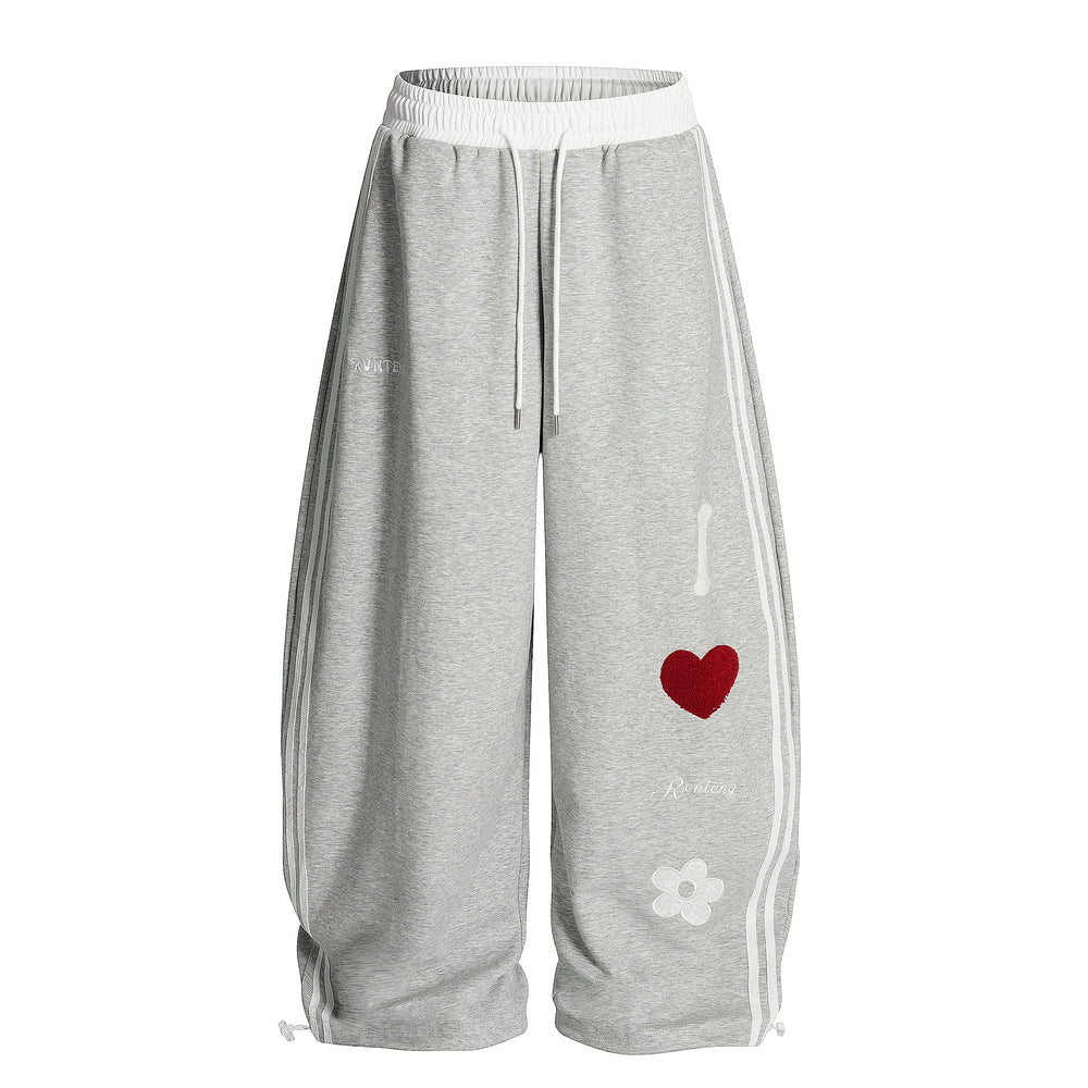 Love Track | Heart Patch Wide-Leg Track Pants - Santo 
