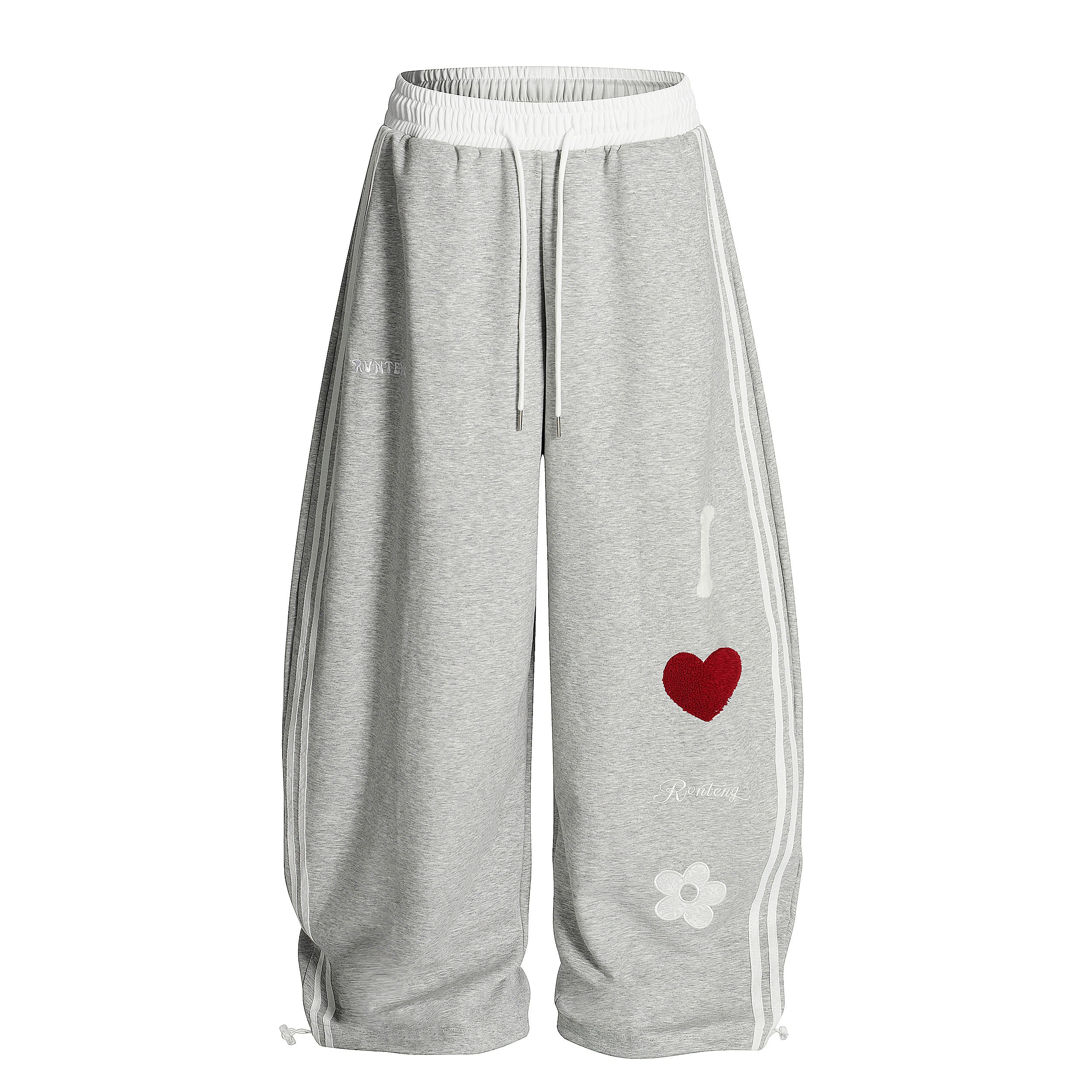 Love Track | Heart Patch Wide-Leg Track Pants