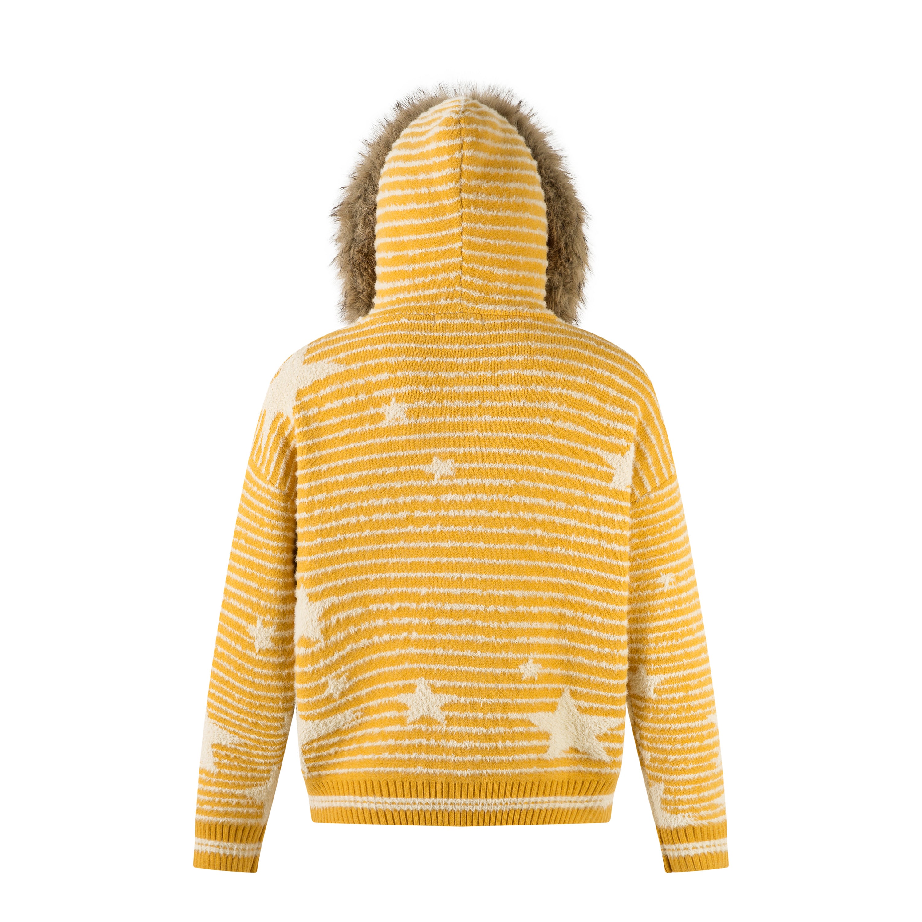 Winter Sky | Knitted Hoodie with Faux Fur Trim