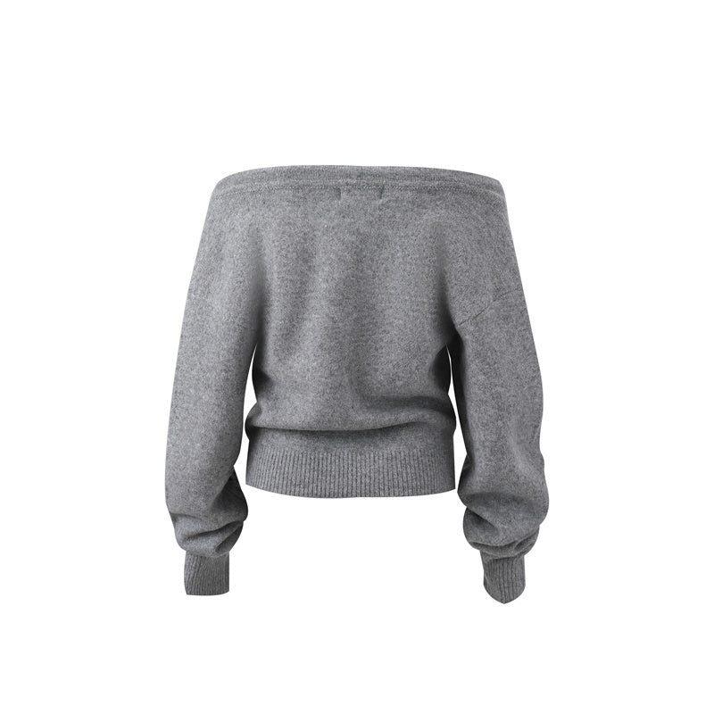 Offtrack Zip | Off-Shoulder Knit Hoodie