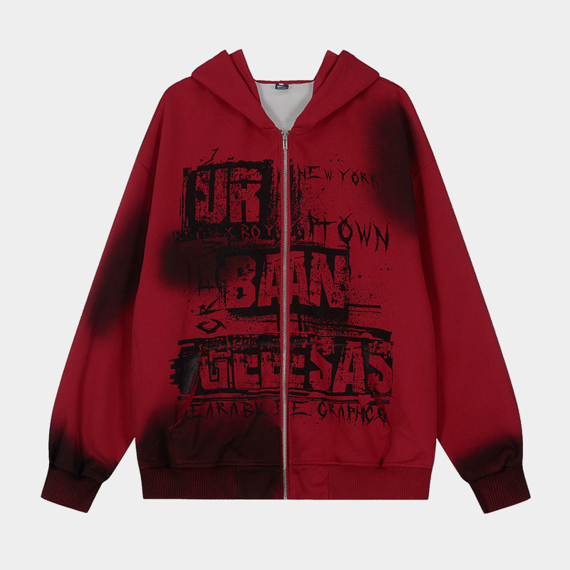 Graffiti Print | Oversized Zip Up Hoodie - Santo 