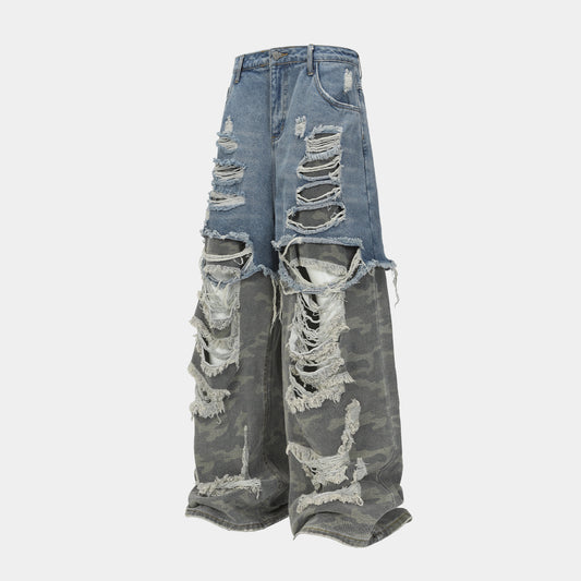 Ripped Denim Camo | Layered Jeans - Santo 