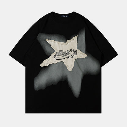 Star Patch | Hip Hop Embroidery Graphic T Shirt - Santo 