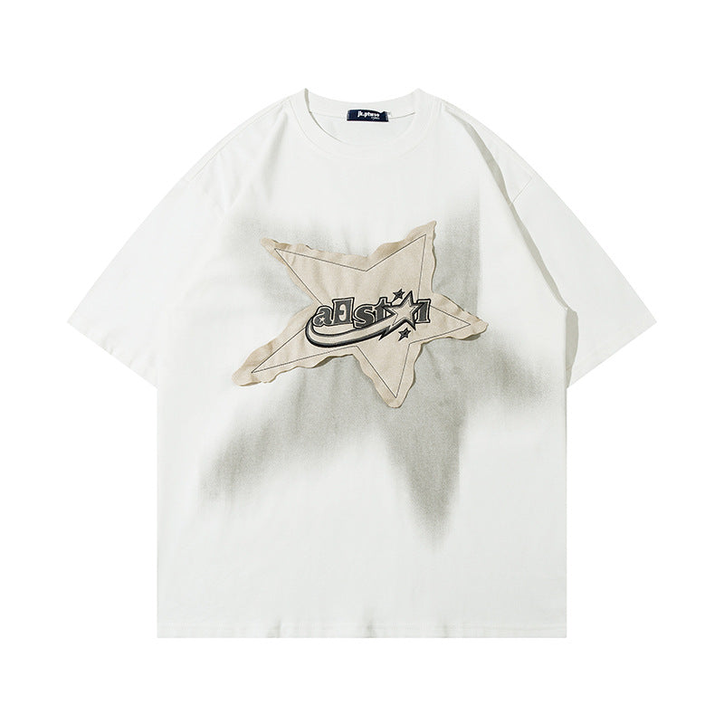 Star Patch | Hip Hop Embroidery Graphic T Shirt - Santo 