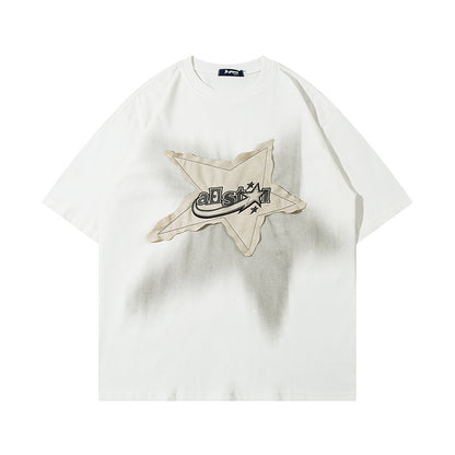 Star Patch | Hip Hop Embroidery Graphic T Shirt - Santo 