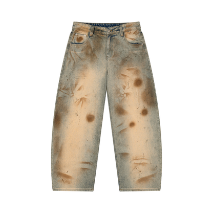Stressed Barrel Leg Jeans
