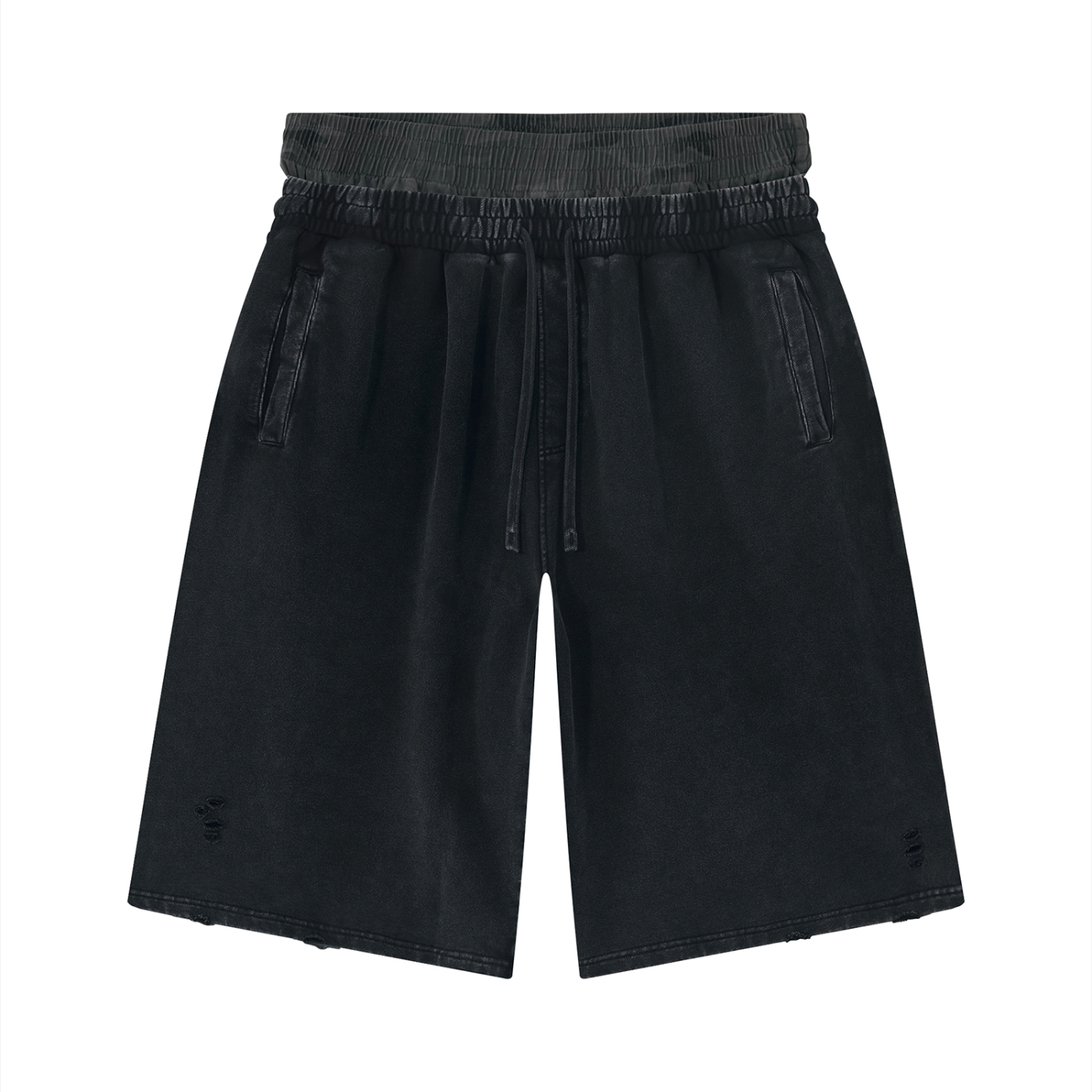Doubled Up - Wash Distressed Wide Leg Shorts