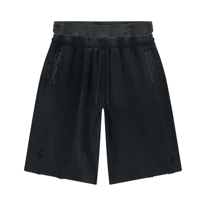 Doubled Up - Wash Distressed Wide Leg Shorts