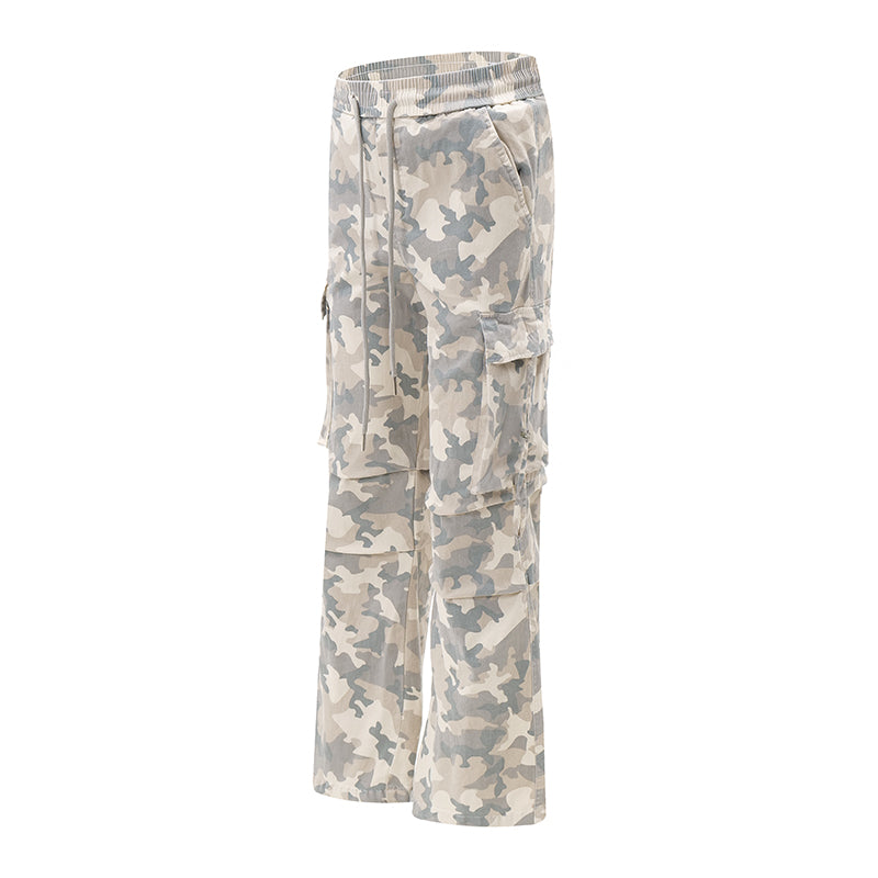 Pantalon cargo plissé à cordon de serrage camouflage