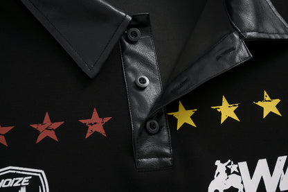 Star Print Patchwork | Leather-Neck Sweatshirt - Santo 