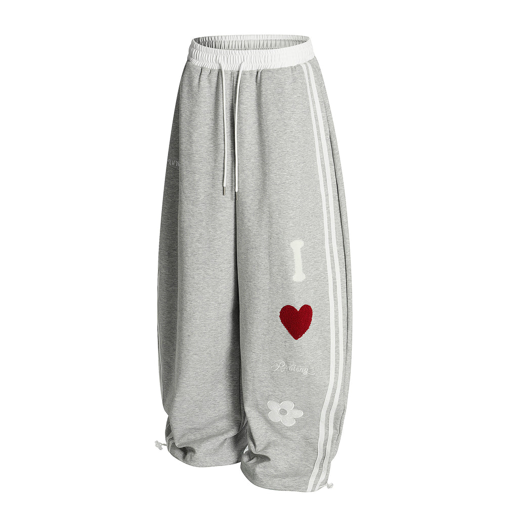 Love Track | Heart Patch Wide-Leg Track Pants - Santo 