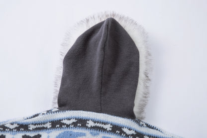 Powder Star | Striped Knit Hoodie with Faux Fur Hood