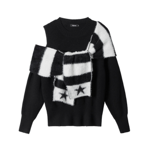 Star Stripe | One-Shoulder Knit Sweater with Scarf