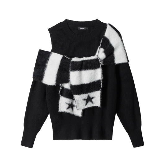 Star Stripe | One-Shoulder Knit Sweater with Scarf