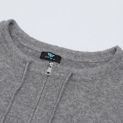 Offtrack Zip | Off-Shoulder Knit Hoodie