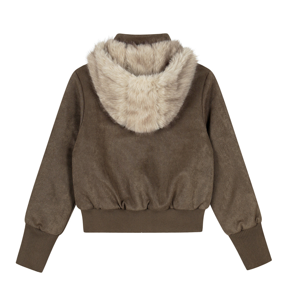 Urban Luxe | Bomber Jacket with Faux Fur Trim Brown - Santo 