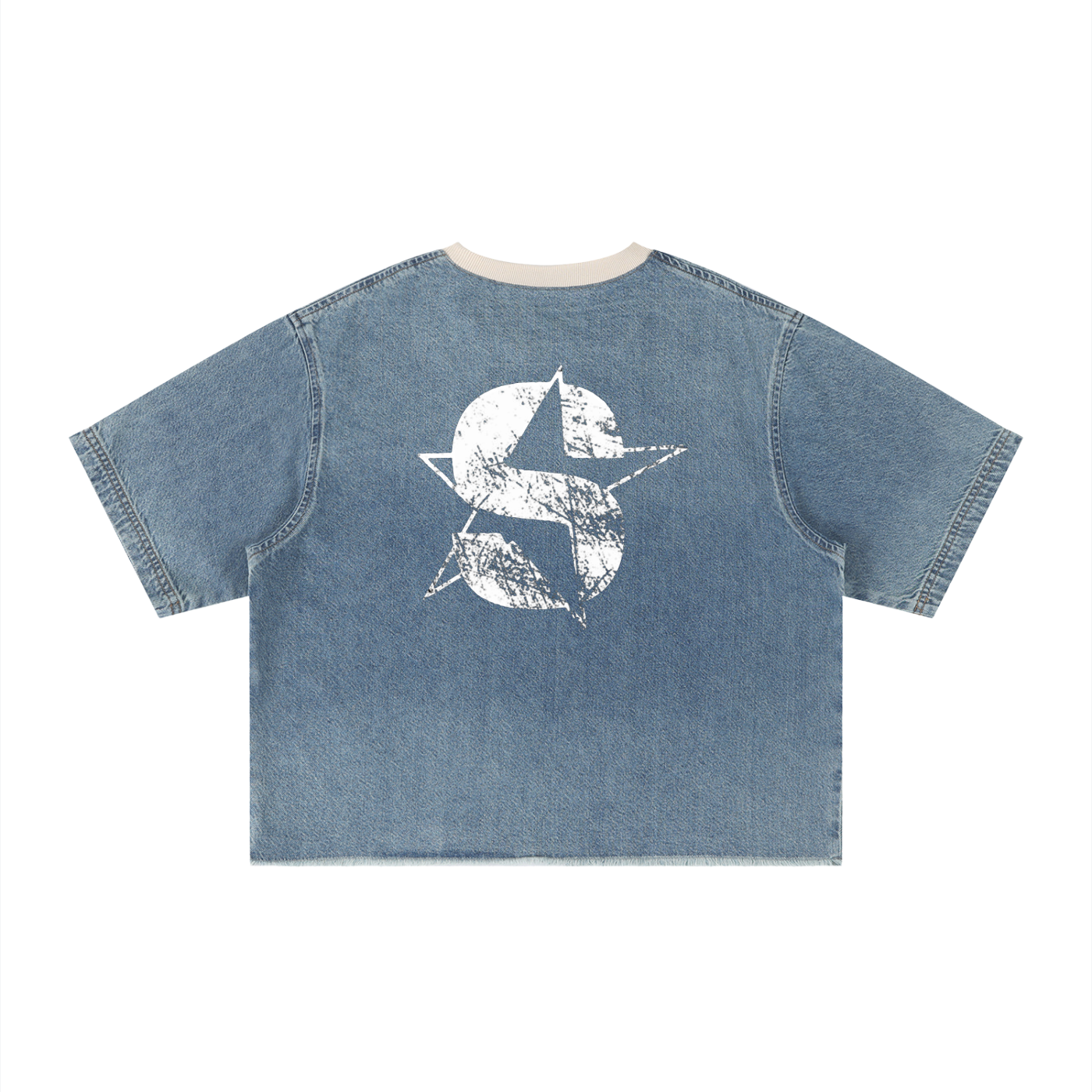 Unisex Vintage Wash Boxy Raw Hem Denim T-Shirt