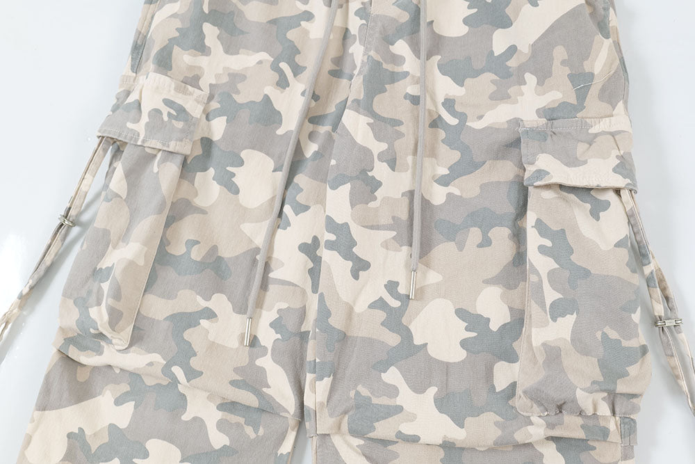 Pantalon cargo plissé à cordon de serrage camouflage