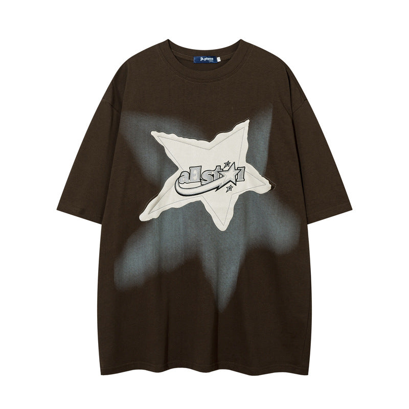Star Patch | Hip Hop Embroidery Graphic T Shirt - Santo 