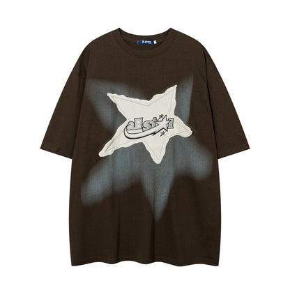 Star Patch | Hip Hop Embroidery Graphic T Shirt - Santo 