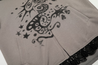 Gothic Spray Print | Zip Up Hoodie - Santo 