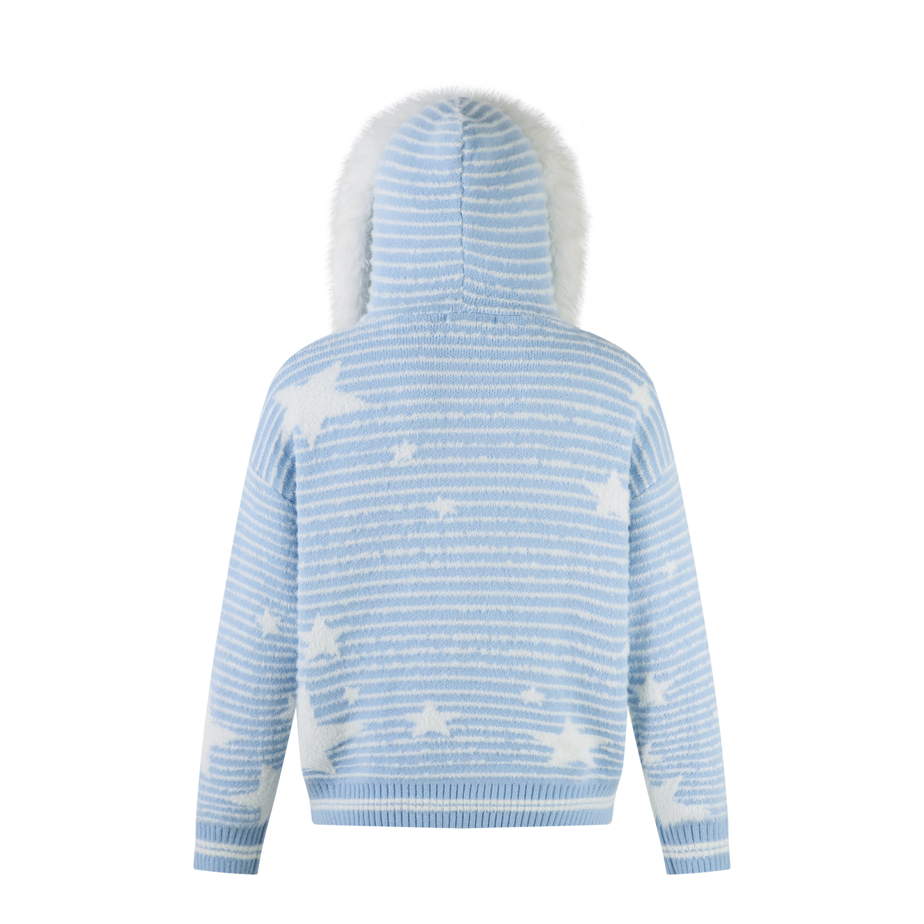 Winter Sky | Knitted Hoodie with Faux Fur Trim