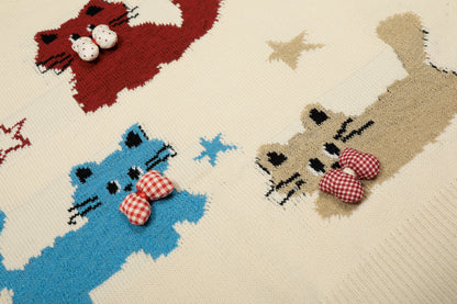 Bow Cats | Cozy Cartoon Knit Sweater - Santo 
